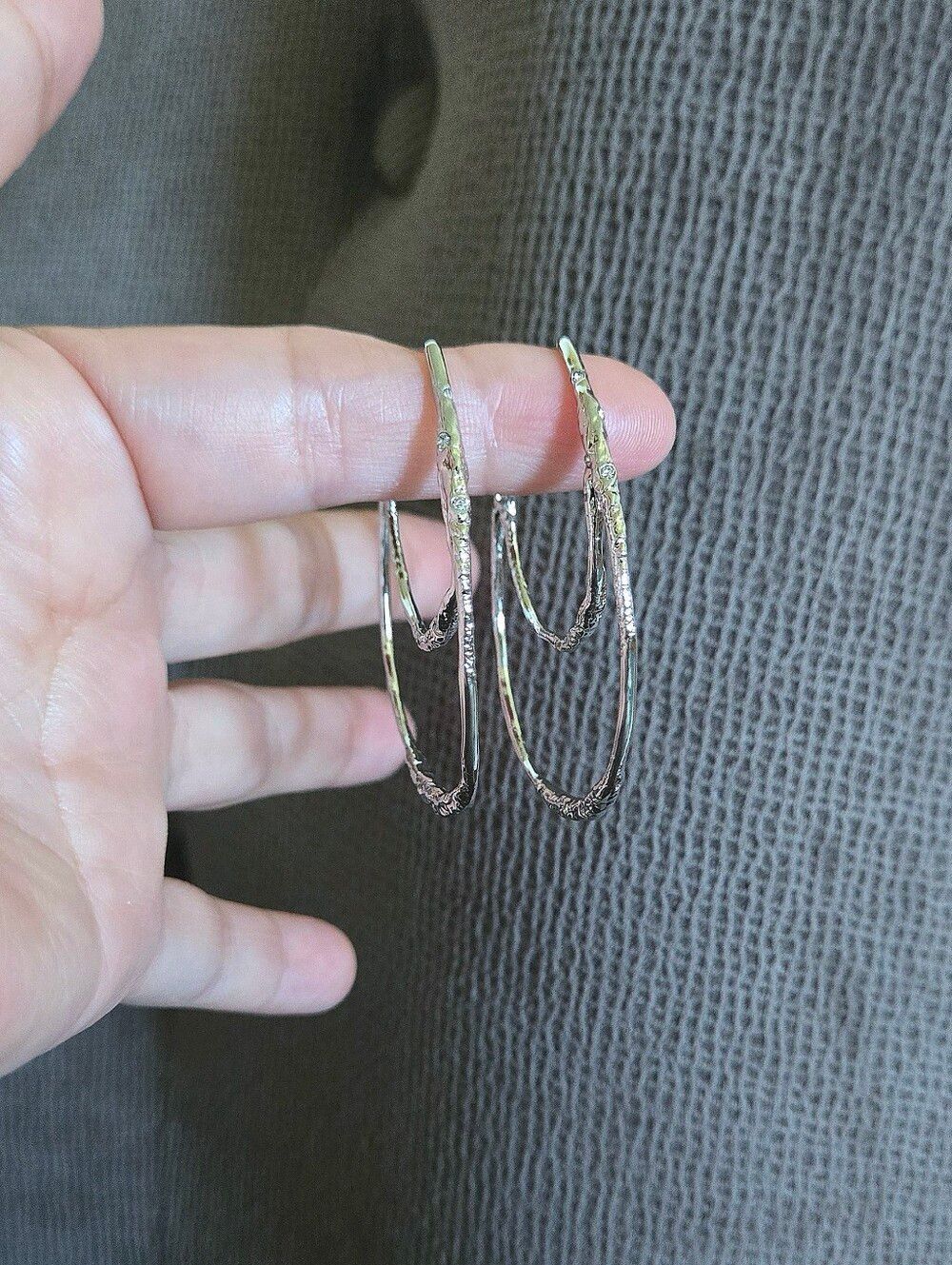 Alexis Bittar Silver🤍 "Solanales" Molten Double✌️ Hoop Earrings - Picture 8 of 16